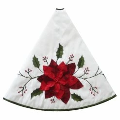 Discount 🛒 Christmas Tree Skirts & Collars Kurt Adler 54 In. Ivory With Holly Leaves And Poinsettia Tree 🛒 Skirt ✔️ -Christmas Ornaments Shop scaleKSA3168